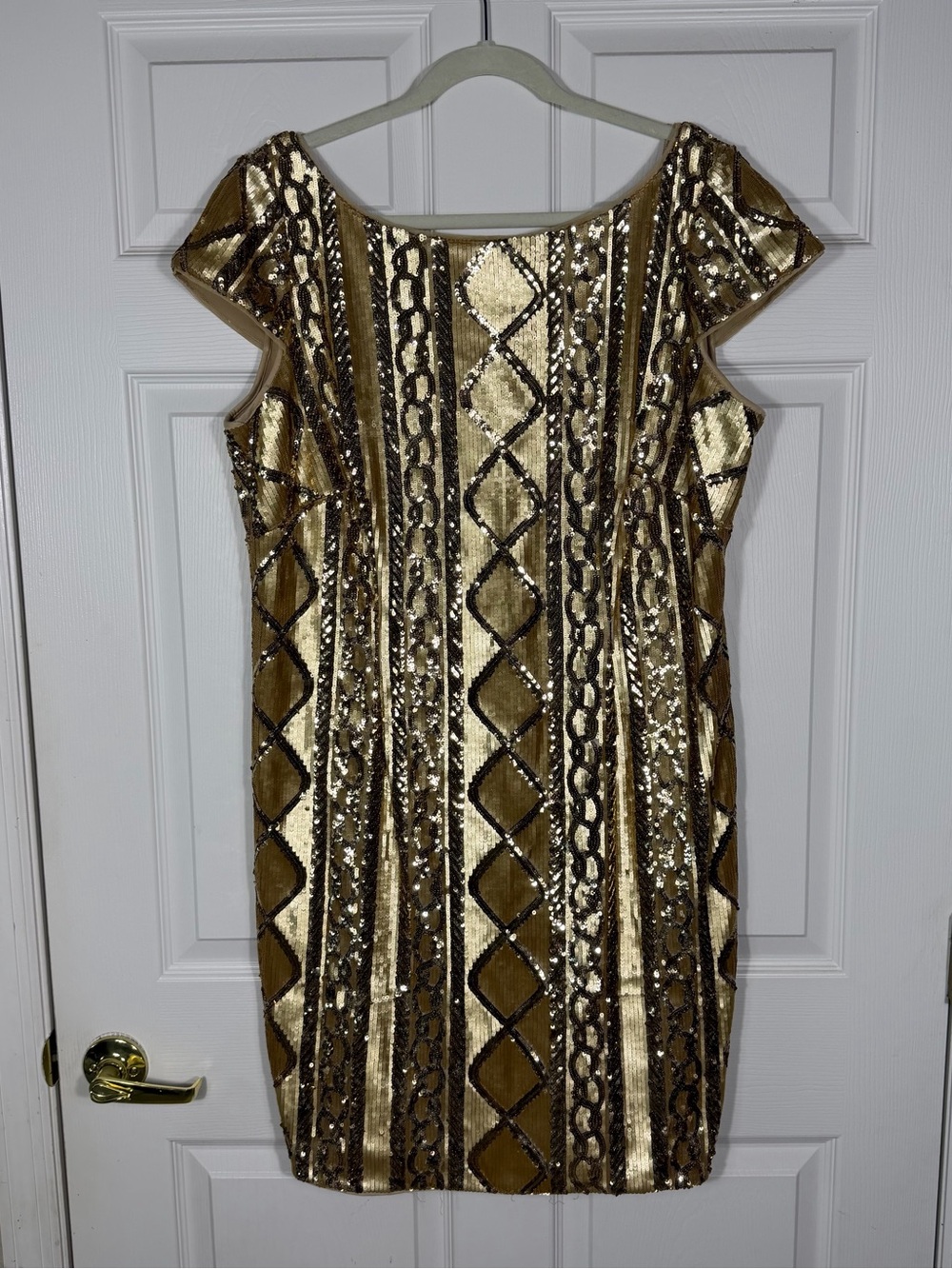 Adrianna Papell Gold Sequin Midi Dress